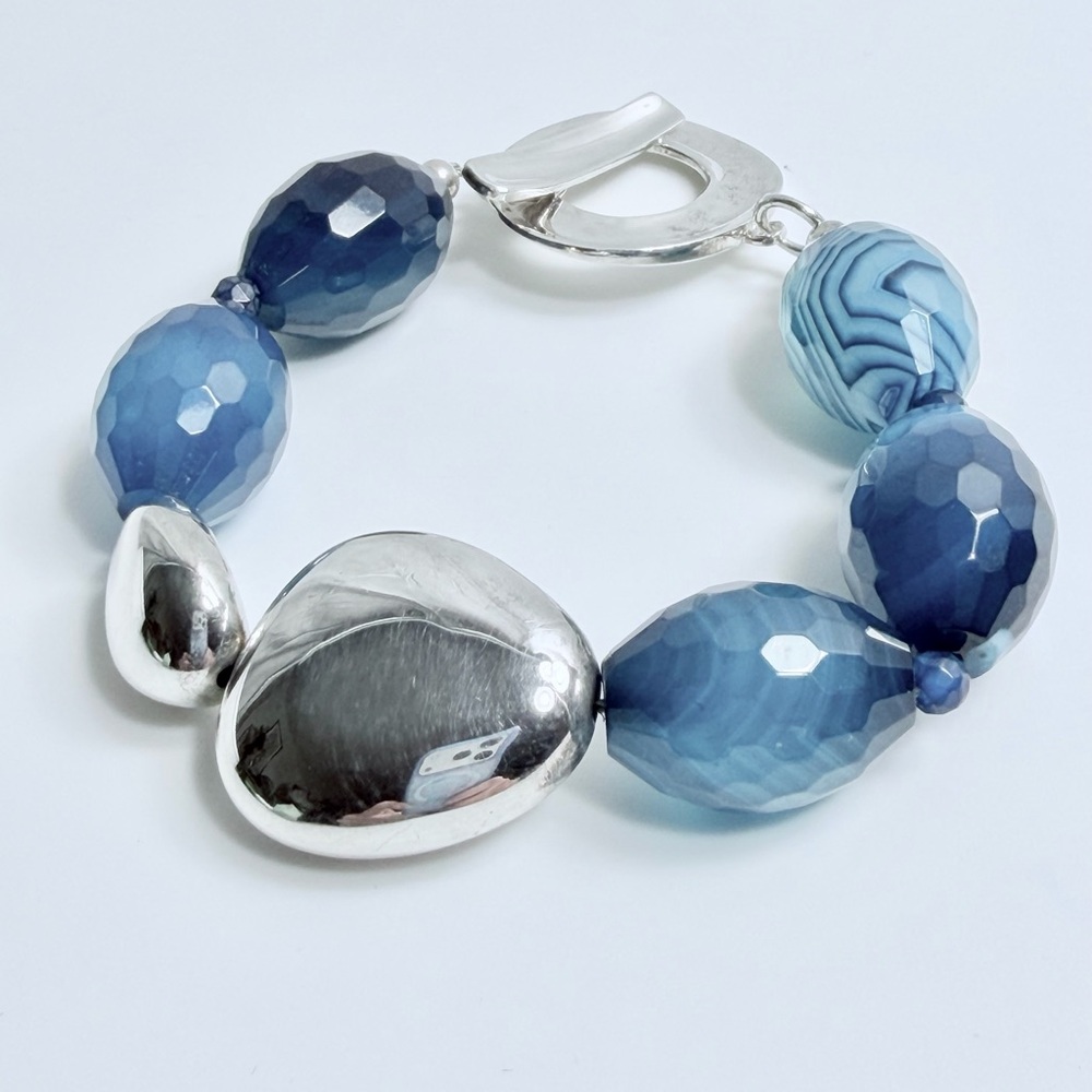 Vintage RARE HTF Robert Lee Morris Sterling Faceted Blue Stone Toggle Bracelet - Picture 7 of 16